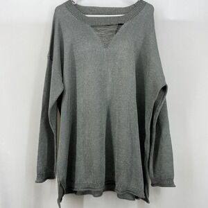 Lane Bryant Women Sweater Grey V Neck Distressed‎ Knit Pullover Size 26 28 NEW